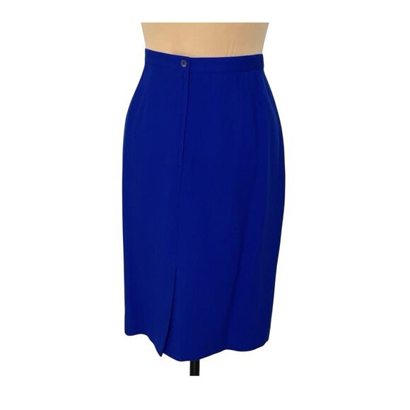 Vintage Kasper ASL Midi Skirt Size 14 Blue Pencil Back Zip Slit Lined Career - Picture 3 of 5